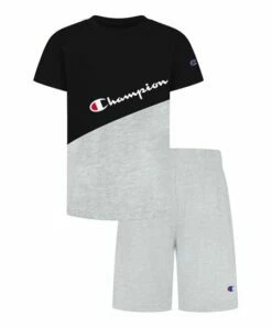 Outlet 😍 Champion Black Logo Tee & Oxford Heather Shorts - Toddler & Boys 🥰