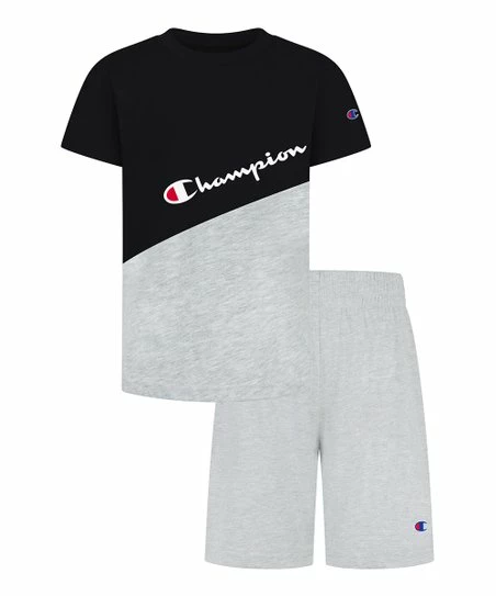 Outlet π Champion Black Logo Tee & Oxford Heather Shorts - Toddler & Boys π₯° 1 Outlet π Champion Black Logo Tee & Oxford Heather Shorts - Toddler & Boys π₯°