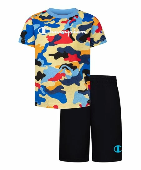 Budget π Champion Swiss Blue Camo Short-Sleeve Tee & Navy Shorts - Boys π 1 Budget π Champion Swiss Blue Camo Short-Sleeve Tee & Navy Shorts - Boys π