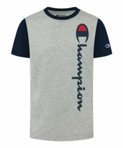 Cheapest 🤩 Champion Oxford Heather & Navy Color Block Logo Tee - Boys 😍