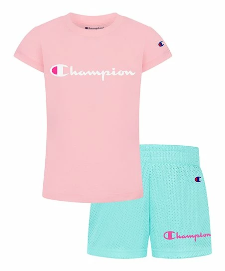 Best Sale π Champion Pink π¬ Candy & Aruba Blue Classic Script Tee & Shorts - Toddler & π§ Girls β 1 Best Sale π Champion Pink π¬ Candy & Aruba Blue Classic Script Tee & Shorts - Toddler & π§ Girls β