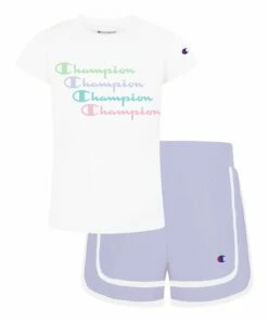 Best reviews of 🎁 Champion White Stacked Logo Tee & Urban Lilac Shorts - Toddler & 👧 Girls 😍