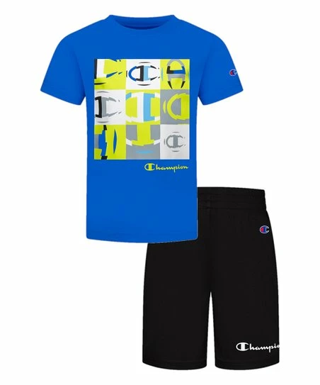 Promo π Champion Bozetto Blue & Black 'Champion' Tee & Shorts Set - Boys π 1 Promo π Champion Bozetto Blue & Black 'Champion' Tee & Shorts Set - Boys π