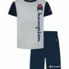 Promo 😉 Champion Oxford Heather Logo Crewneck Tee & Navy Shorts - Toddler & Boys 🔔