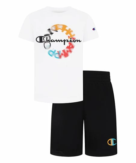 New ✨ Champion White & Black 'Champion' Tee & Shorts Set - Toddler & Boys ✔️ 1 New ✨ Champion White & Black 'Champion' Tee & Shorts Set - Toddler & Boys ✔️