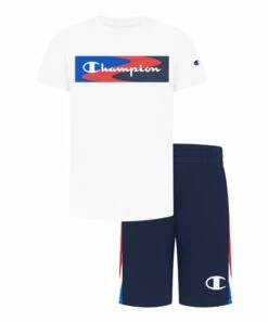 Top 10 ❤️ Champion White Wavy Crewneck Tee & Navy Shorts - Toddler & Boys 😉