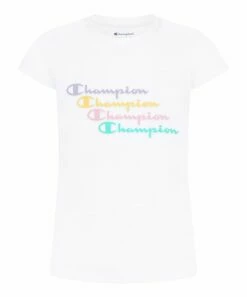 Buy ⭐ Champion White Logo Stacked Tee - 👧 Girls 🧨