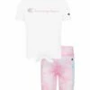 Discount ✔️ Champion White Tie-Front Tee & Pink 🍬 Candy Tie-Dye Biker Shorts - Toddler & 👧 Girls ⌛