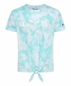 Deals 🎉 Champion Aruba Blue Tie-Dye Tie-Front Tee - 👧 Girls 🤩