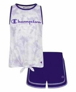 Deals 🔔 Champion Urban Lilac Tie-Dye Tie-Front Tank & Purple Shorts - Toddler & 👧 Girls ✔️
