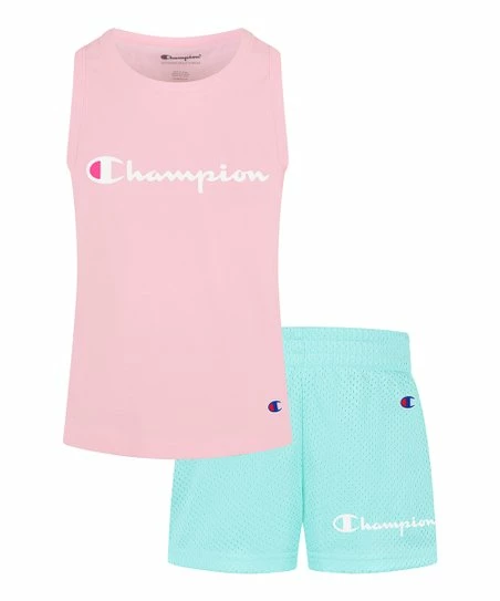 Promo π₯° Champion Pink π¬ Candy Logo Tank & Aruba Blue Mesh Shorts - Toddler & π§ Girls β 1 Promo π₯° Champion Pink π¬ Candy Logo Tank & Aruba Blue Mesh Shorts - Toddler & π§ Girls β