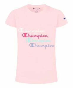 New 😉 Champion Pink 🍬 Candy Logo Stacked Tee - 👧 Girls 🎉