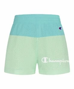 Best Sale ⭐ Champion Mint & Aruba Blue Logo Color Block Mesh Shorts - 👧 Girls ⭐