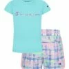 Budget 😍 Champion Aruba Blue Logo Tee & Pink Brush Stroke Shorts - Toddler & 👧 Girls 🔥