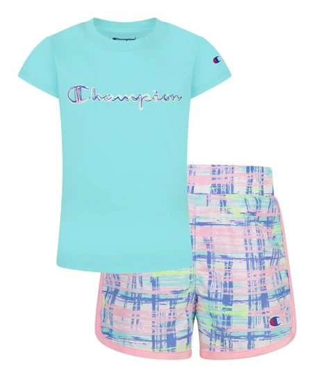 Budget π Champion Aruba Blue Logo Tee & Pink Brush Stroke Shorts - Toddler & π§ Girls π₯ 1 Budget π Champion Aruba Blue Logo Tee & Pink Brush Stroke Shorts - Toddler & π§ Girls π₯