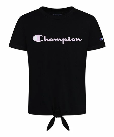 Brand new π Champion Black Logo Script Tie-Front Tee - π§ Girls β€οΈ 1 Brand new π Champion Black Logo Script Tie-Front Tee - π§ Girls β€οΈ