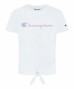 Cheap ⌛ Champion White Logo Script Tie-Front Tee - 👧 Girls ⭐