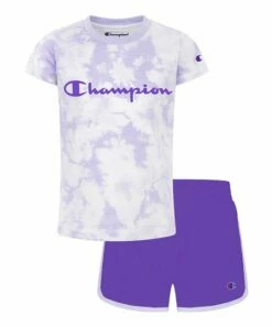 Deals 👏 Champion Urban Lilac Tie-Dye Woven Tee & Purple Shorts - Toddler & 👧 Girls 🥰