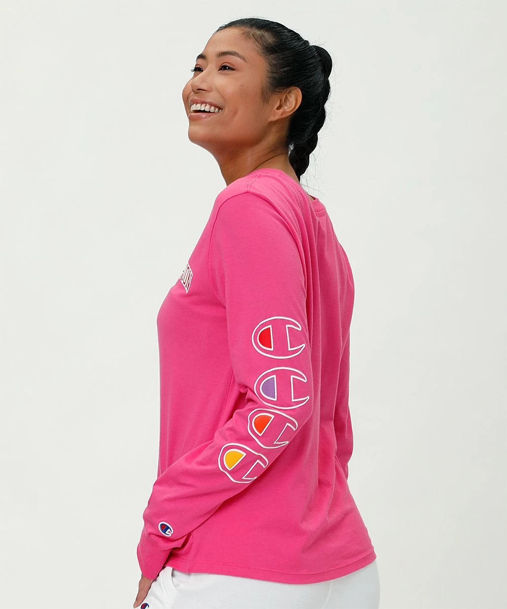 Discount π€© Champion Wow Pink Logo Classic Crewneck Long-Sleeve Top - π© Women π 2 Discount π€© Champion Wow Pink Logo Classic Crewneck Long-Sleeve Top - π© Women π - Image 2