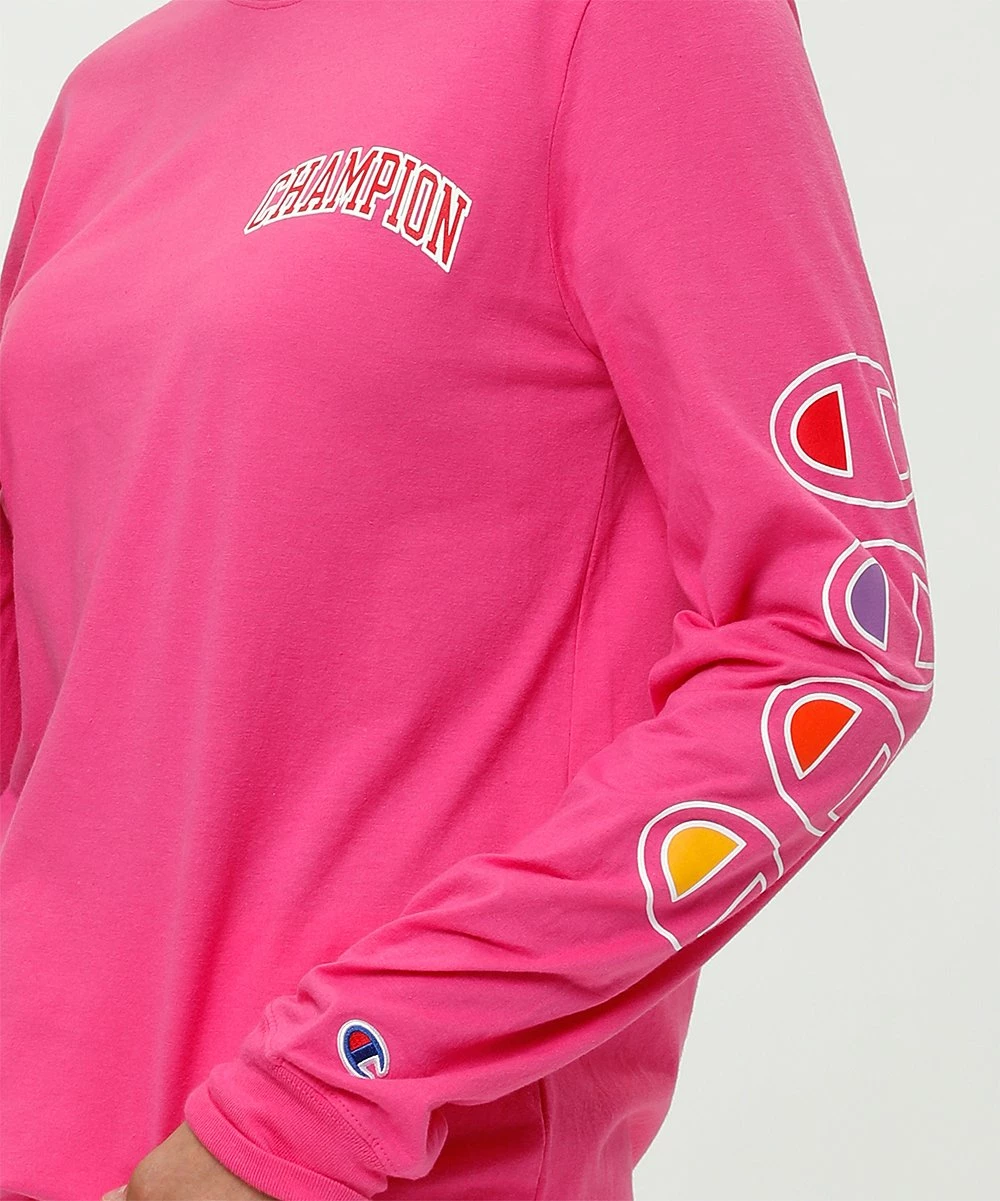 Discount π€© Champion Wow Pink Logo Classic Crewneck Long-Sleeve Top - π© Women π 3 Discount π€© Champion Wow Pink Logo Classic Crewneck Long-Sleeve Top - π© Women π - Image 3