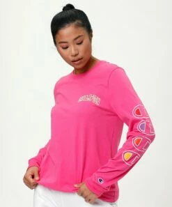Discount π€© Champion Wow Pink Logo Classic Crewneck Long-Sleeve Top - π© Women π