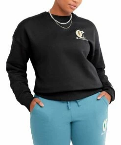 Best reviews of 😀 Champion Black Powerblend Chest Logo Crewneck Sweatshirt - 👩 Women 👏
