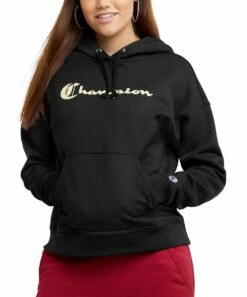 New π₯ Champion Black Powerblend Logo Hoodie - π© Women π§¨