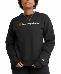 Best Pirce π Champion Black Powerblend Logo Crewneck Sweatshirt - π© Women β€οΈ