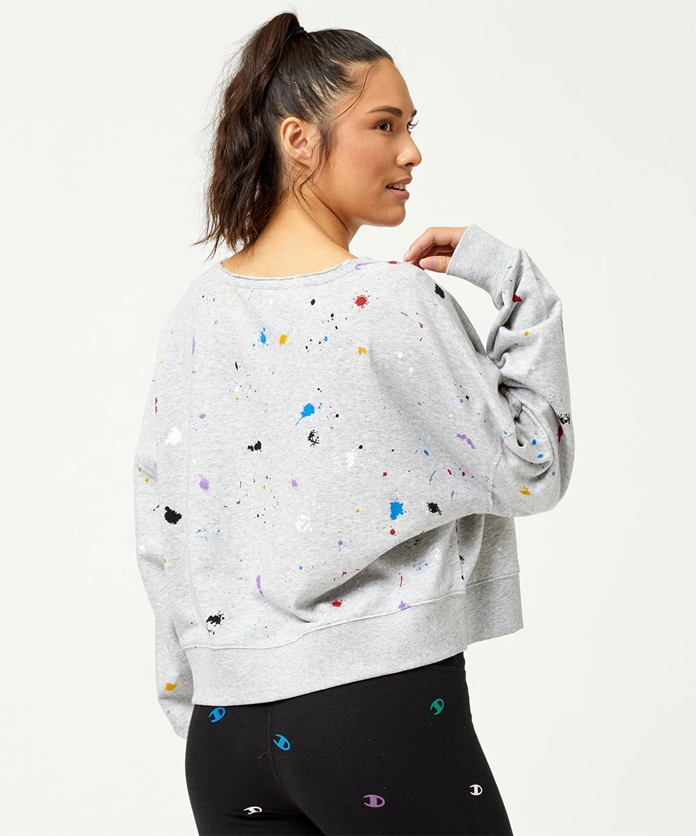 Wholesale π Champion Heather Oxford Gray Paint Splatter Campus Distressed-Neck Sweatshirt - π© Women π 4 Wholesale π Champion Heather Oxford Gray Paint Splatter Campus Distressed-Neck Sweatshirt - π© Women π - Image 4