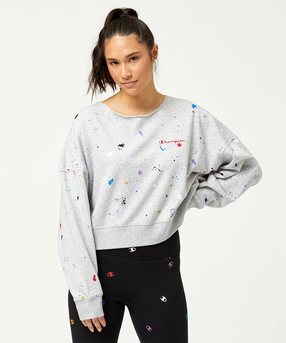 Wholesale π Champion Heather Oxford Gray Paint Splatter Campus Distressed-Neck Sweatshirt - π© Women π 3 Wholesale π Champion Heather Oxford Gray Paint Splatter Campus Distressed-Neck Sweatshirt - π© Women π - Image 3