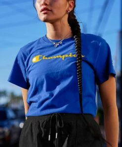 Buy 🥰 Champion Deep Dazzling Blue Logo The Classic Tee - 👩 Women ✔️