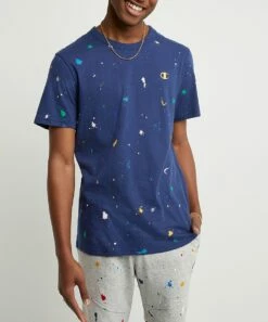 New 𧨠Champion Paint Splatter Athletic Navy Paint Splatter Tee - Men π₯°