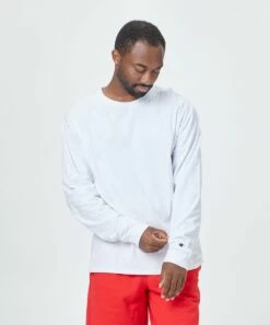 Cheap 🎉 Champion White Logo Classic Long-Sleeve Tee - Men 😍