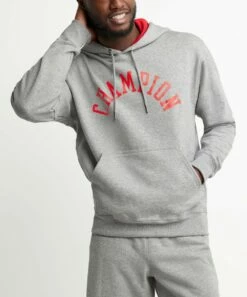 Wholesale ⌛ Champion Oxford Gray & Ripe Red Powerblend Hoodie - Men 😍