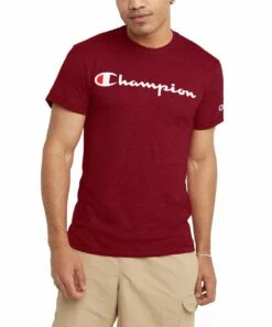 Flash Sale 🧨 Champion Cranberry Tart Heather Powerblend Crewneck Tee - Men 🛒