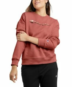 Best reviews of 🛒 Champion 🩴 Sandalwood Red Logo Powerblend Crewneck Sweatshirt - 👩 Women 🔔