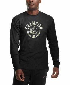 Brand new 🔥 Champion Black 'Champion' Waffle-Knit Long-Sleeve Tee - Men 🥰