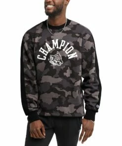 Best reviews of 🛒 Champion Gray & Black Camo Mesh 'Champion' Fleece Crewneck Sweater - Men ✔️