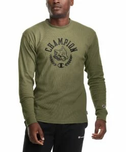Flash Sale β€οΈ Champion Olive 'Champion' Waffle-Knit Long-Sleeve Tee - Men βοΈ