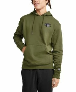 Outlet π₯° Champion Olive & Black Camo Kangaroo Pocket Powerblend Hoodie - Men β€οΈ