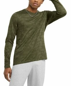 Coupon ⌛ Champion Olive Heather Camo Jacquard Long-Sleeve Tee - Men 💯