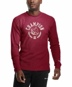 Flash Sale 🔥 Champion Cranberry Tart 'Champion' Waffle-Knit Long-Sleeve Tee - Men 🔥