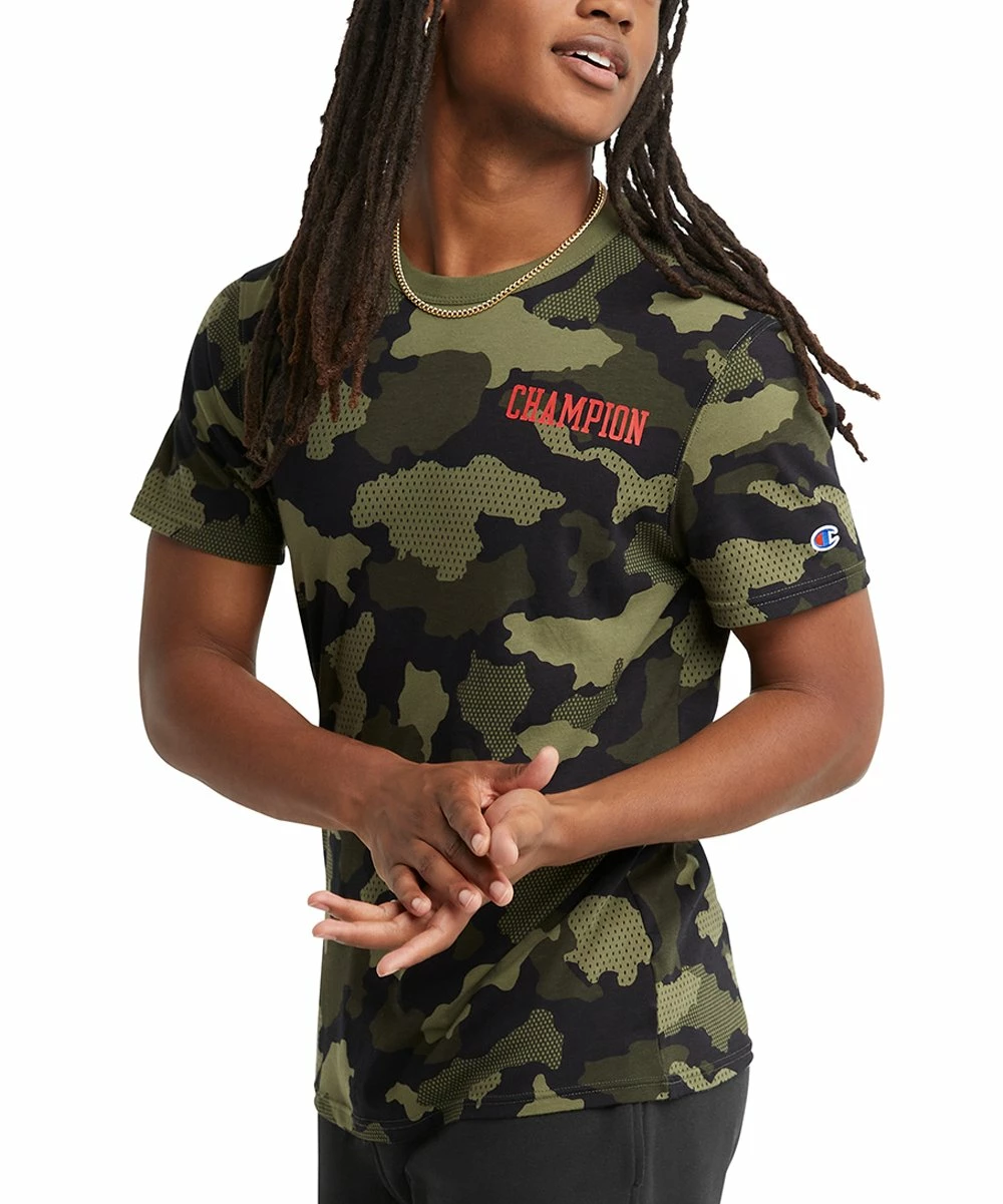 Hot Sale π Champion Olive & Brown Camo Mesh 'Champion' Crewneck Tee - Men π 2 Hot Sale π Champion Olive & Brown Camo Mesh 'Champion' Crewneck Tee - Men π - Image 2