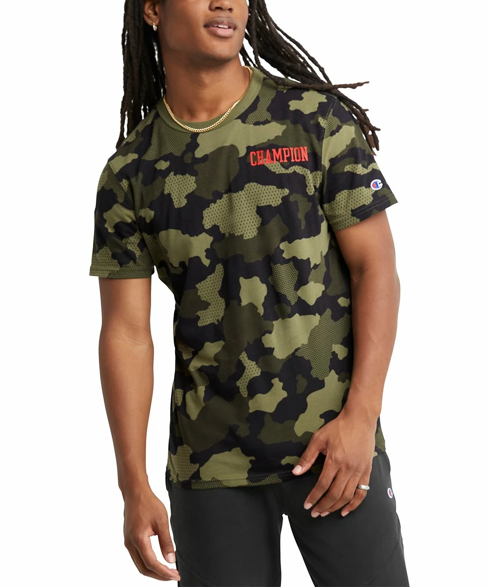 Hot Sale π Champion Olive & Brown Camo Mesh 'Champion' Crewneck Tee - Men π 1 Hot Sale π Champion Olive & Brown Camo Mesh 'Champion' Crewneck Tee - Men π