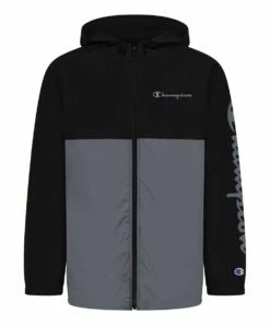 New 🛒 Champion Black & Slate Color Block Stadium Windbreaker - Boys 🧨