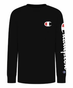 Deals π Champion Black Logo Long-Sleeve Tee - Boys π
