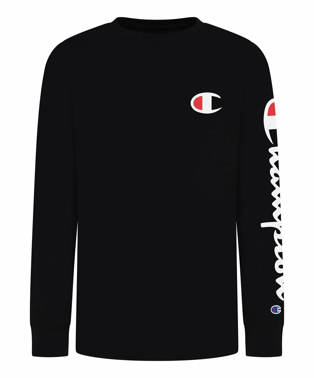 Deals π Champion Black Logo Long-Sleeve Tee - Boys π 1 Deals π Champion Black Logo Long-Sleeve Tee - Boys π