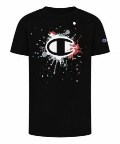 Wholesale 💯 Champion Black Cutout Splatter Logo Crewneck Tee - Boys 🎉