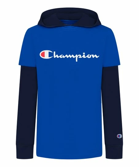 Top 10 β€οΈ Champion Bozetto Blue & Navy Logo Hooded Layered Tee - Boys π 1 Top 10 β€οΈ Champion Bozetto Blue & Navy Logo Hooded Layered Tee - Boys π