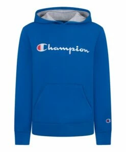 Promo 😀 Champion Bozetto Blue & White Embroidered Script Logo Hoodie - Boys ✔️